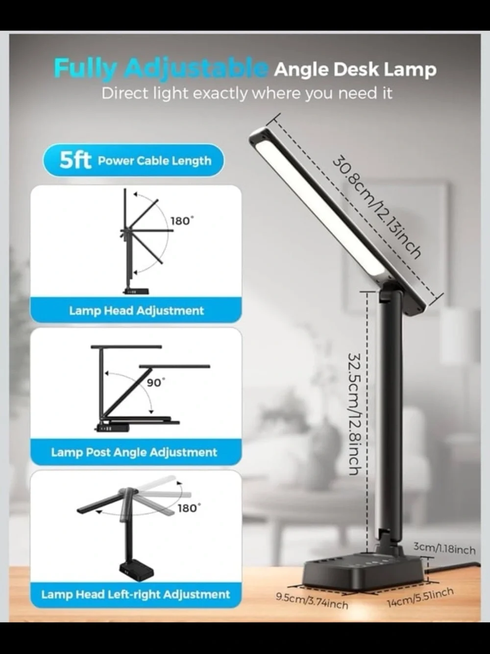 LED Desk Lamp with USB Charging 3AC outlets 4 USB ports